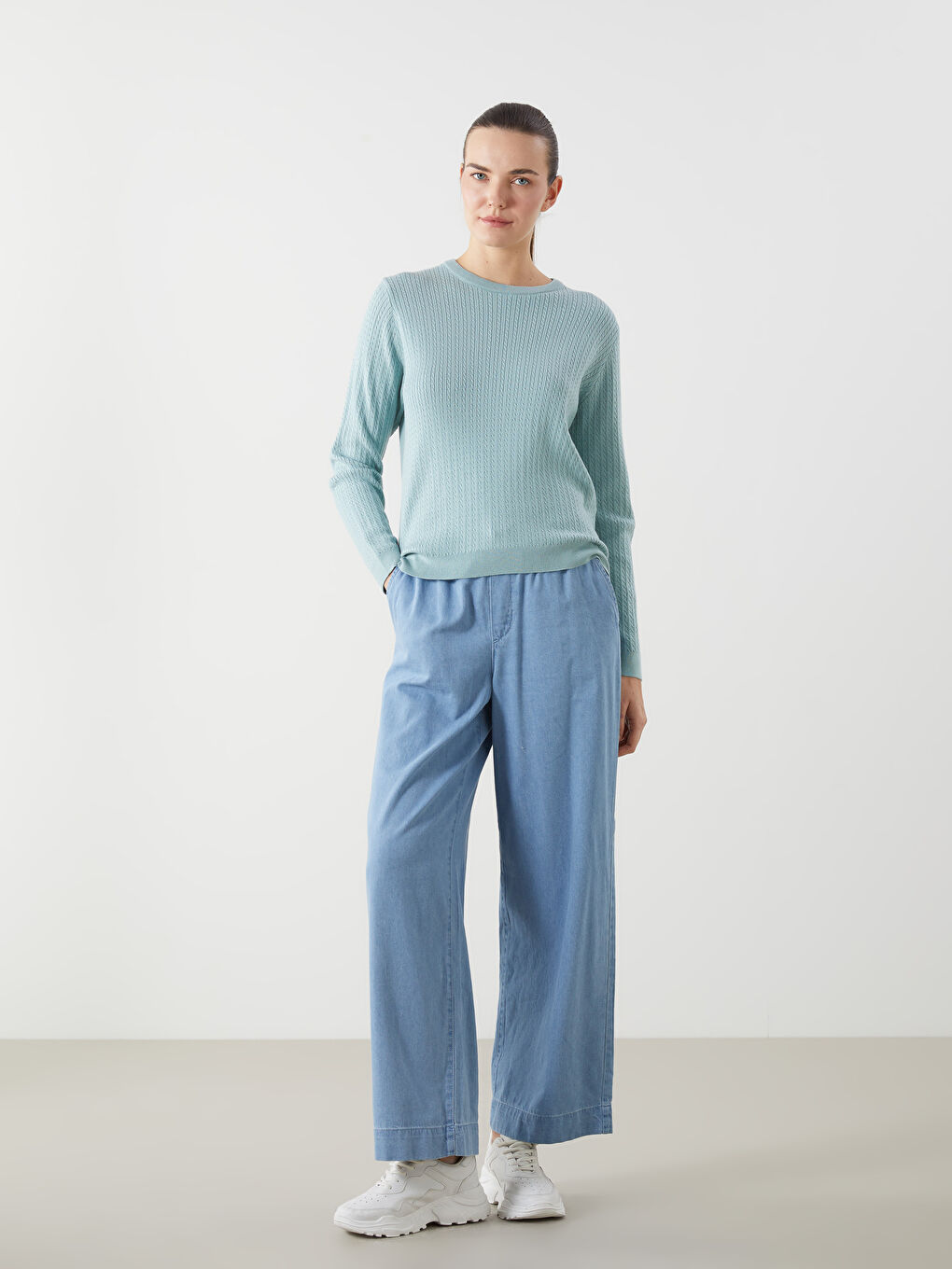 Crew Neck Self-Patterned Women's Knitwear Sweater-3