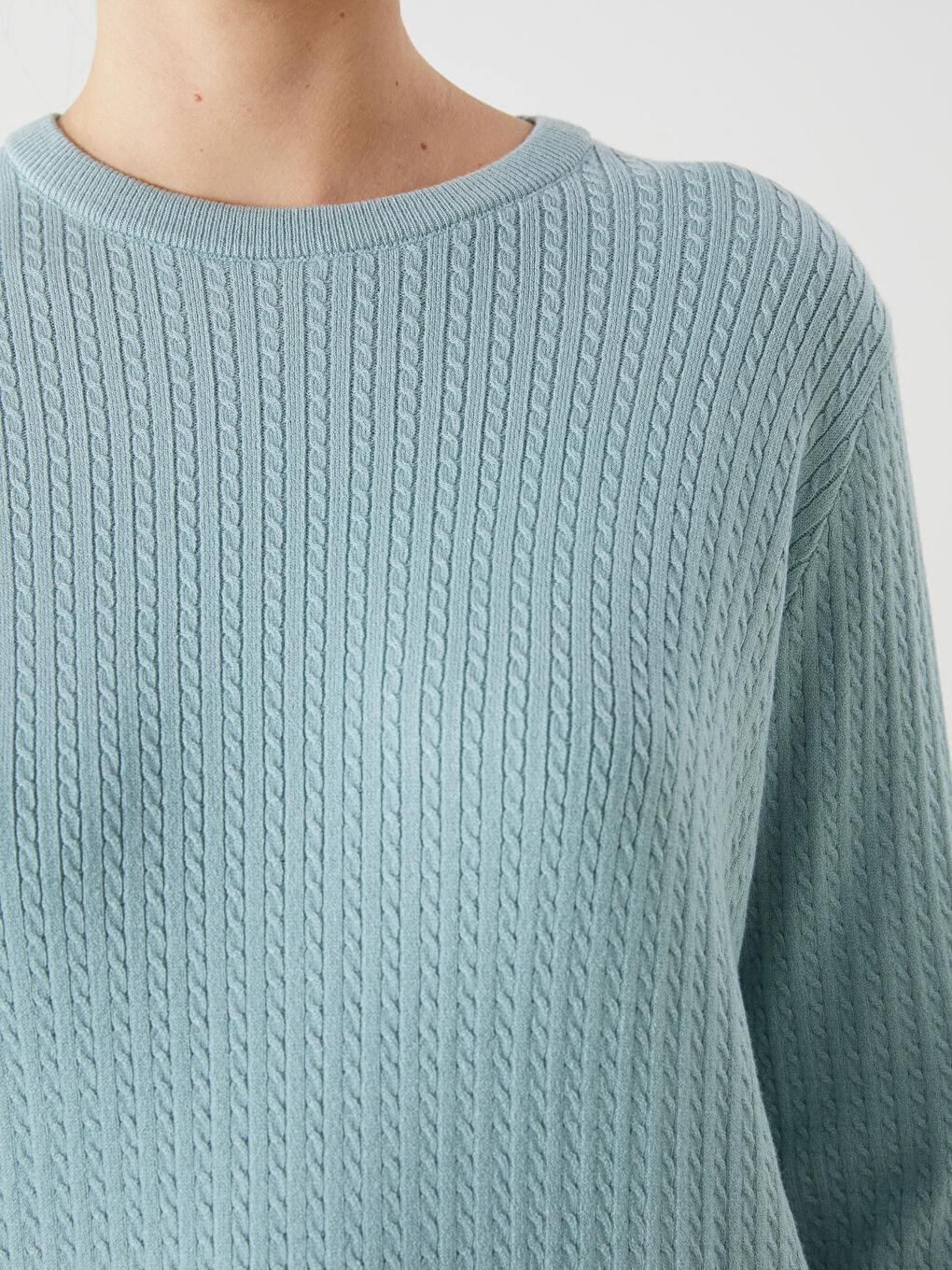 Crew Neck Self-Patterned Women's Knitwear Sweater-5