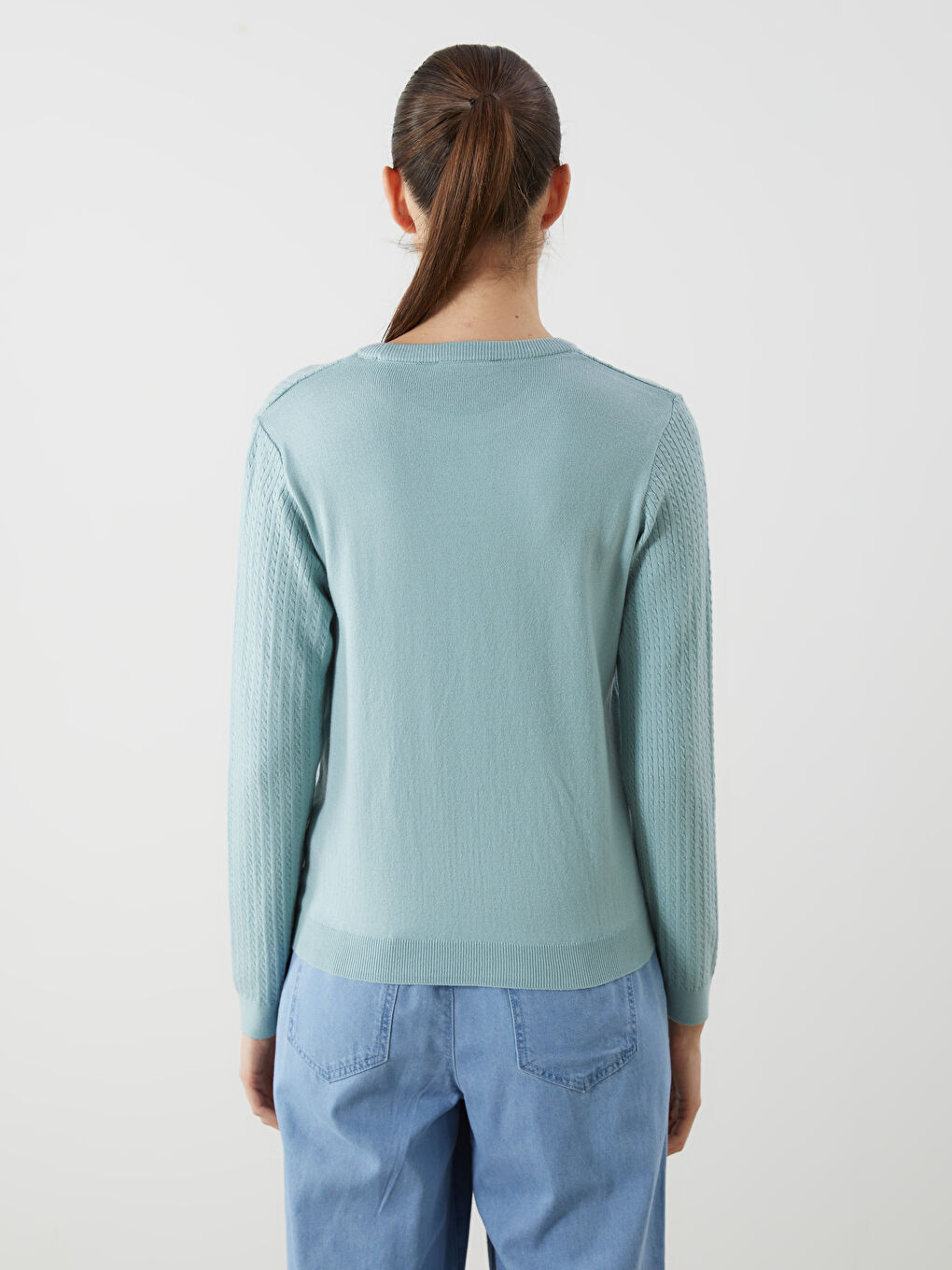 Crew Neck Self-Patterned Women's Knitwear Sweater-7