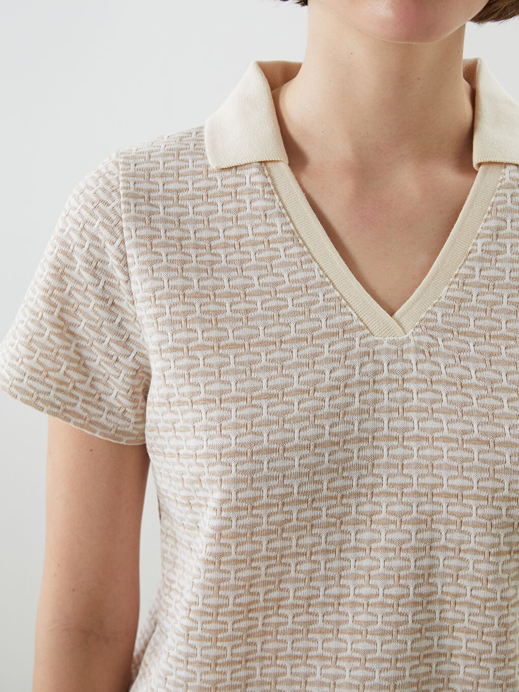 Polo Neck Patterned Women'S T-Shirt -S5M437Z8-MHK