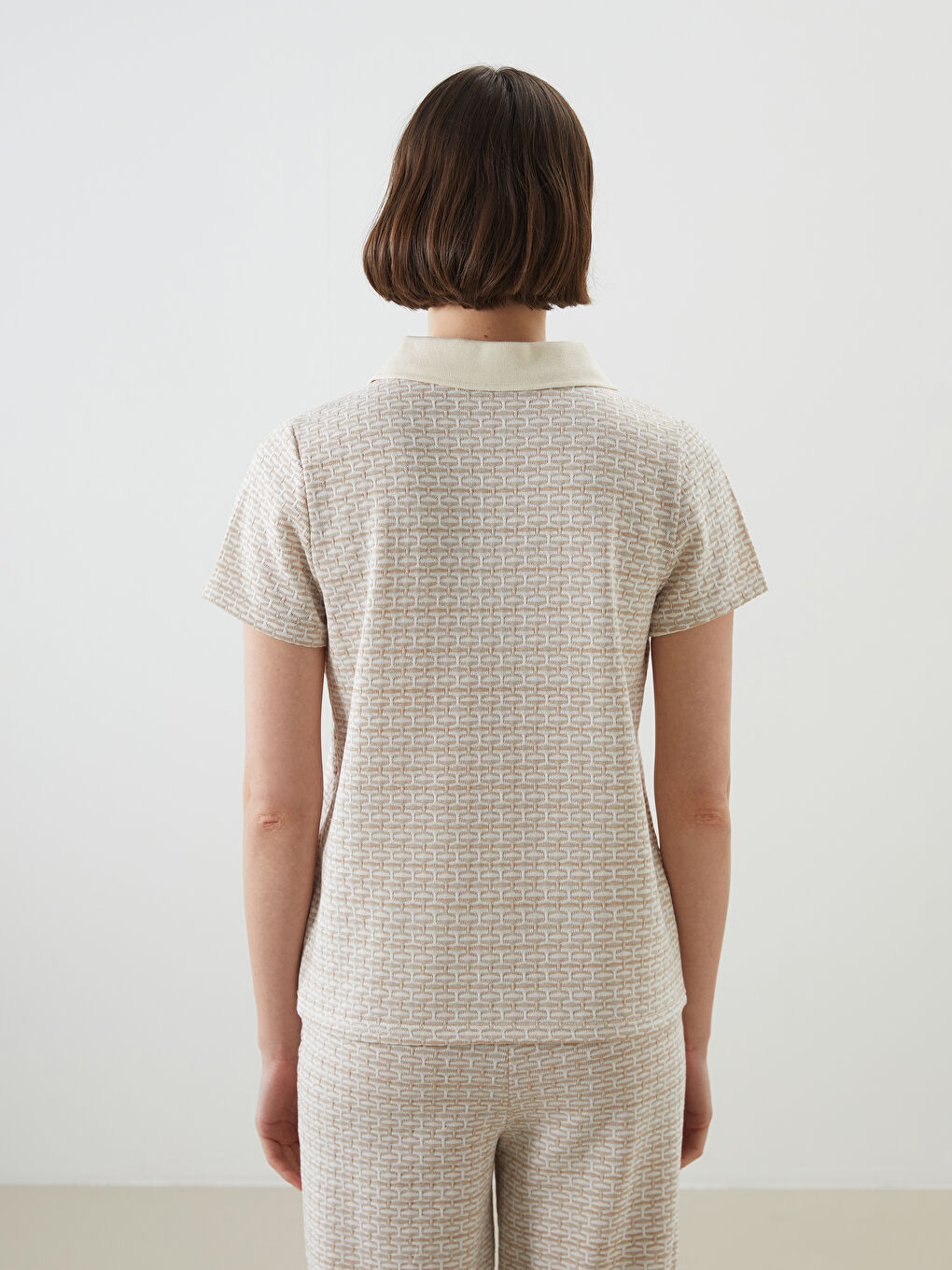Polo Neck Patterned Women'S T-Shirt -S5M437Z8-MHK