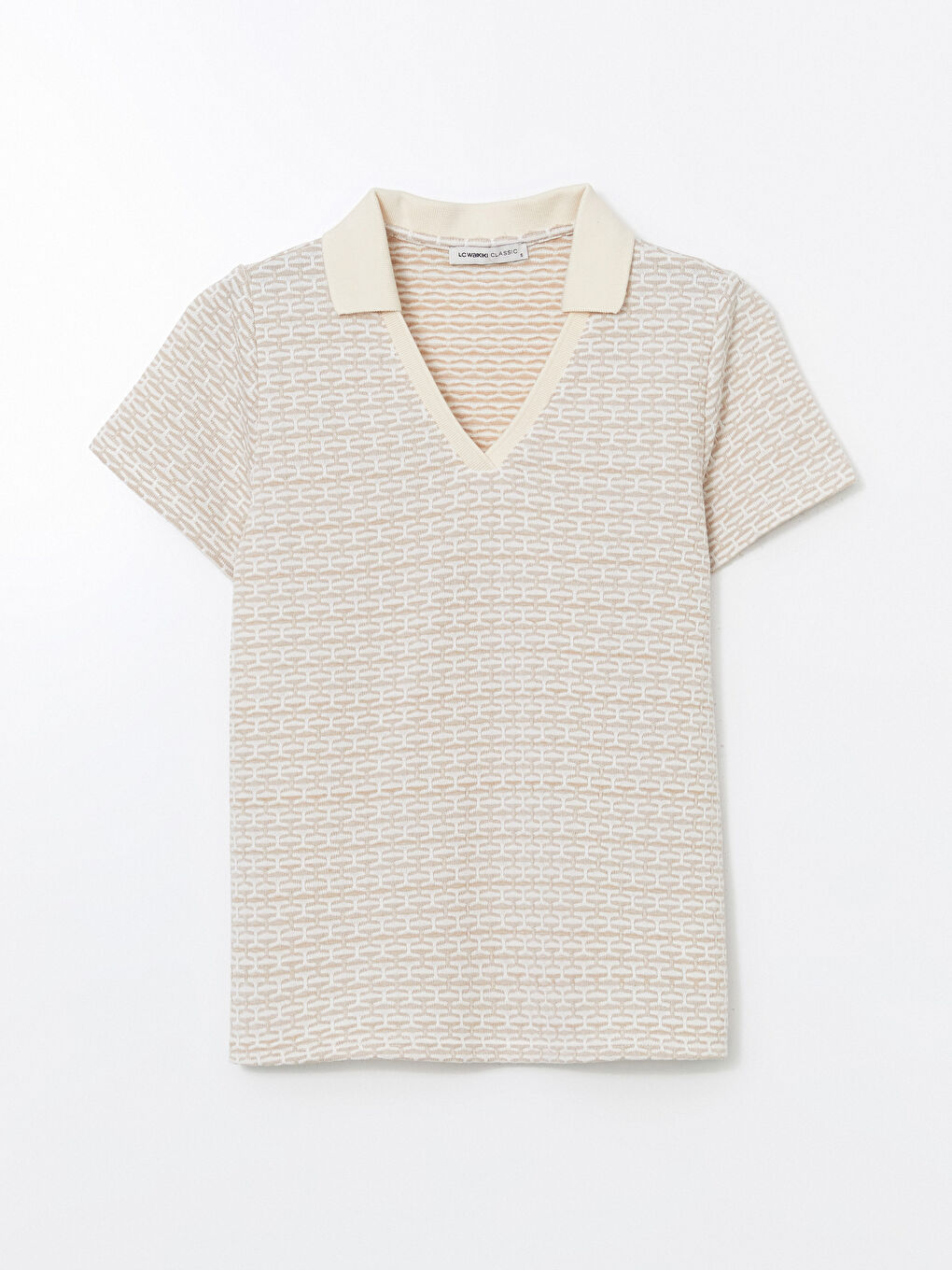 Polo Neck Patterned Women'S T-Shirt -S5M437Z8-MHK