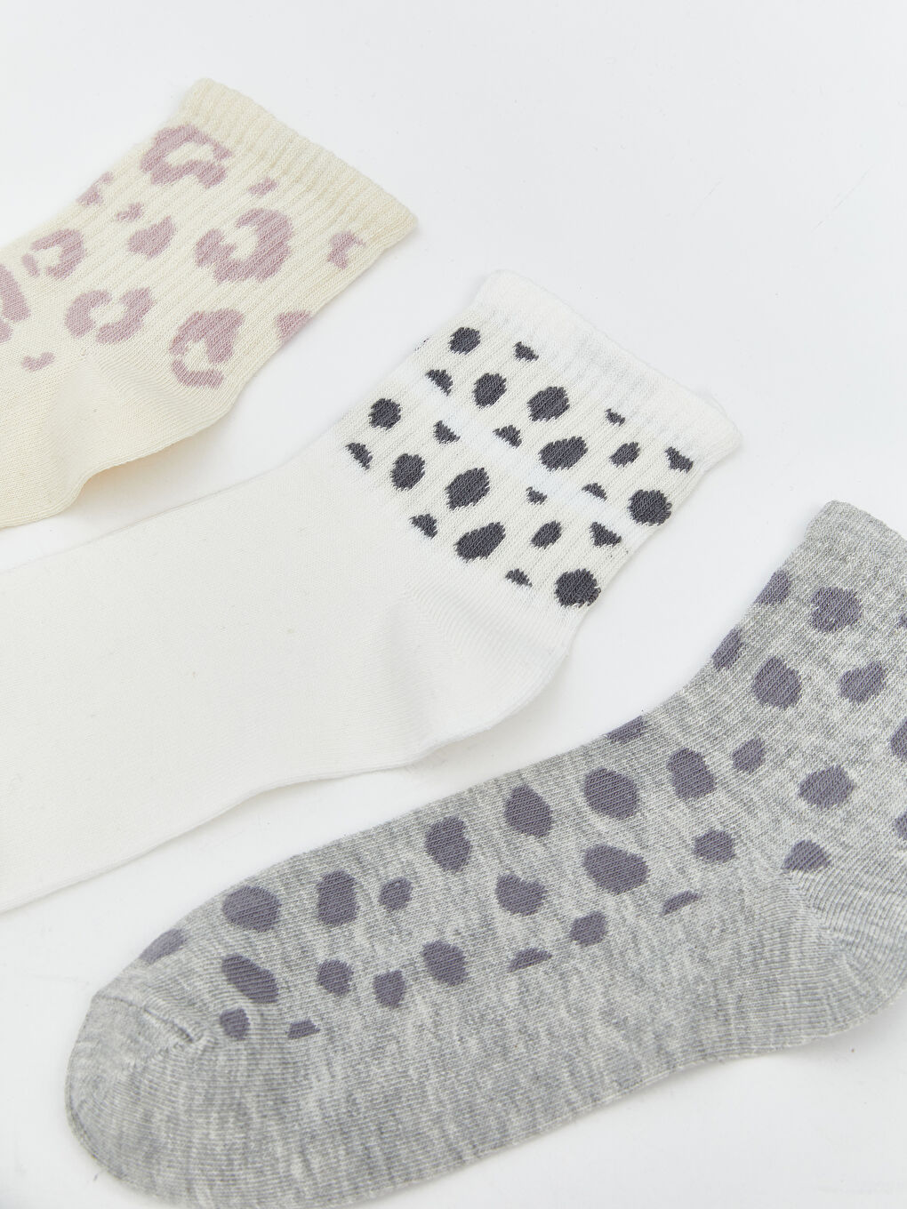 Ekru Leopar Desenli Kadın Soket Çorap 5'li-1