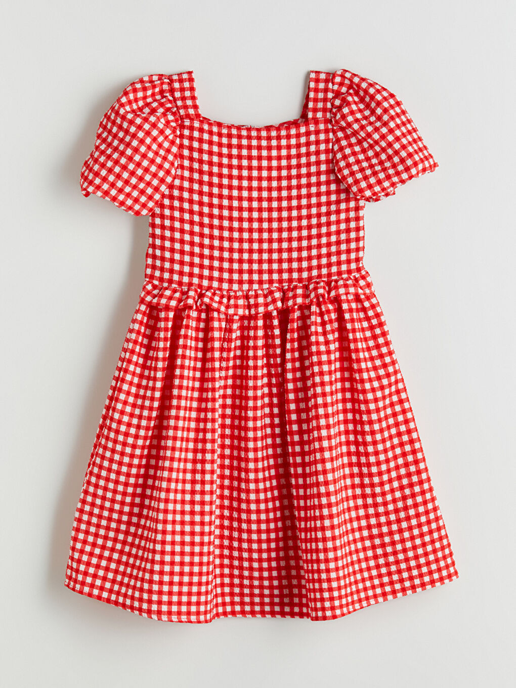 Karışık Kare Yaka Ekose Kız Çocuk Elbise