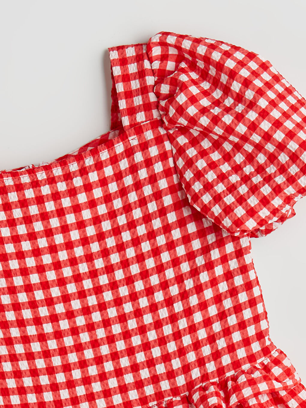 Karışık Kare Yaka Ekose Kız Çocuk Elbise-1