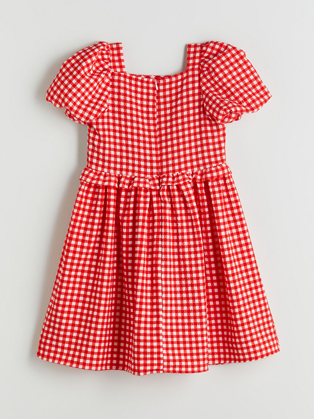 Karışık Kare Yaka Ekose Kız Çocuk Elbise-2