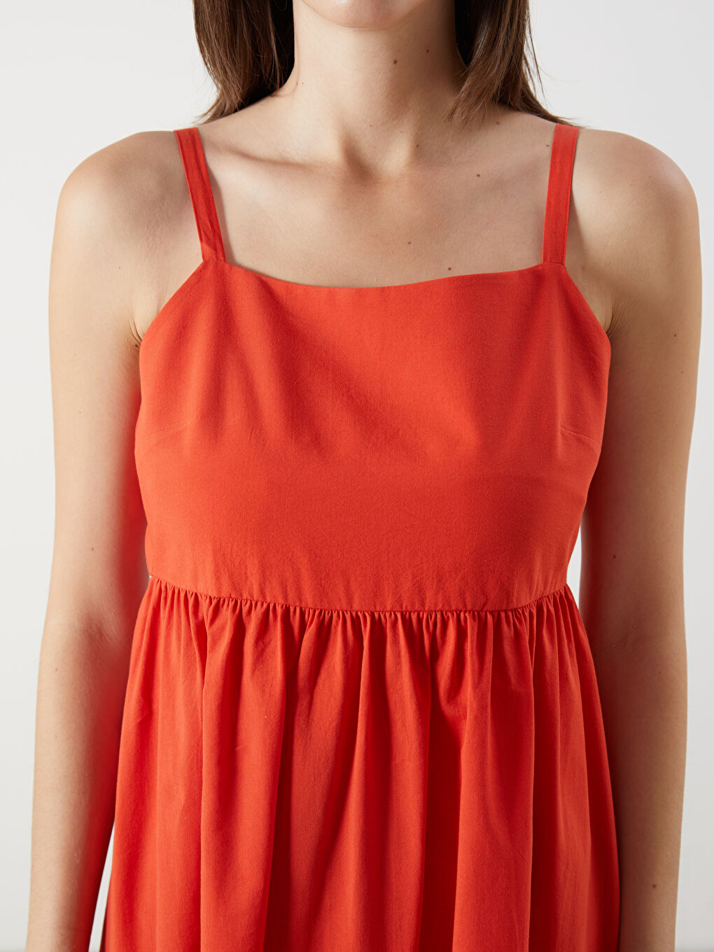 Mercan Kare Yaka Poplin Elbise-2