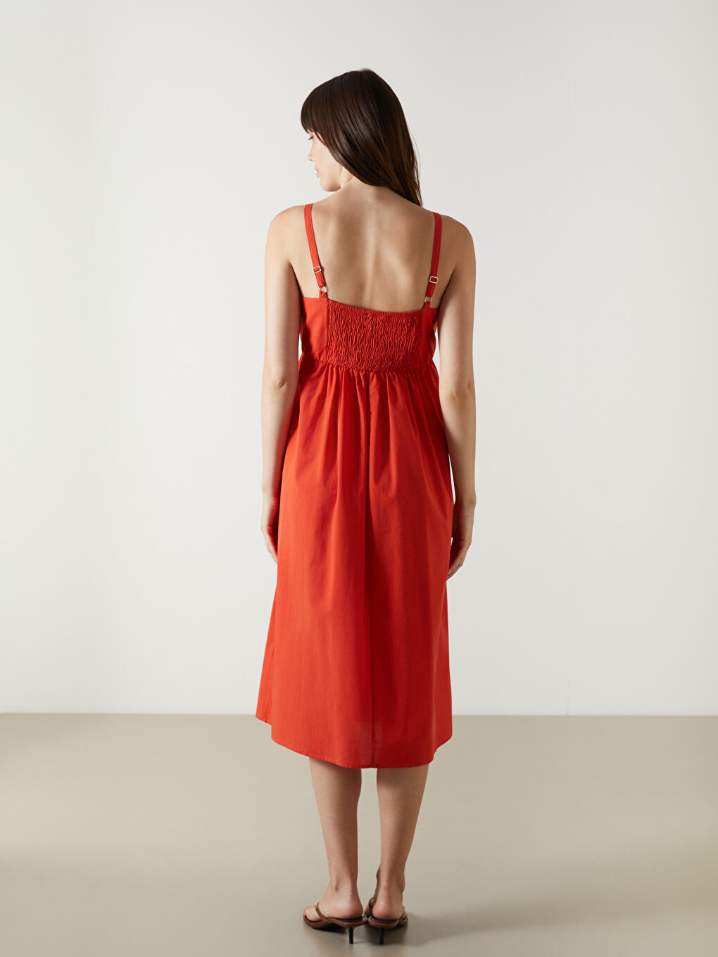 Mercan Kare Yaka Poplin Elbise-3