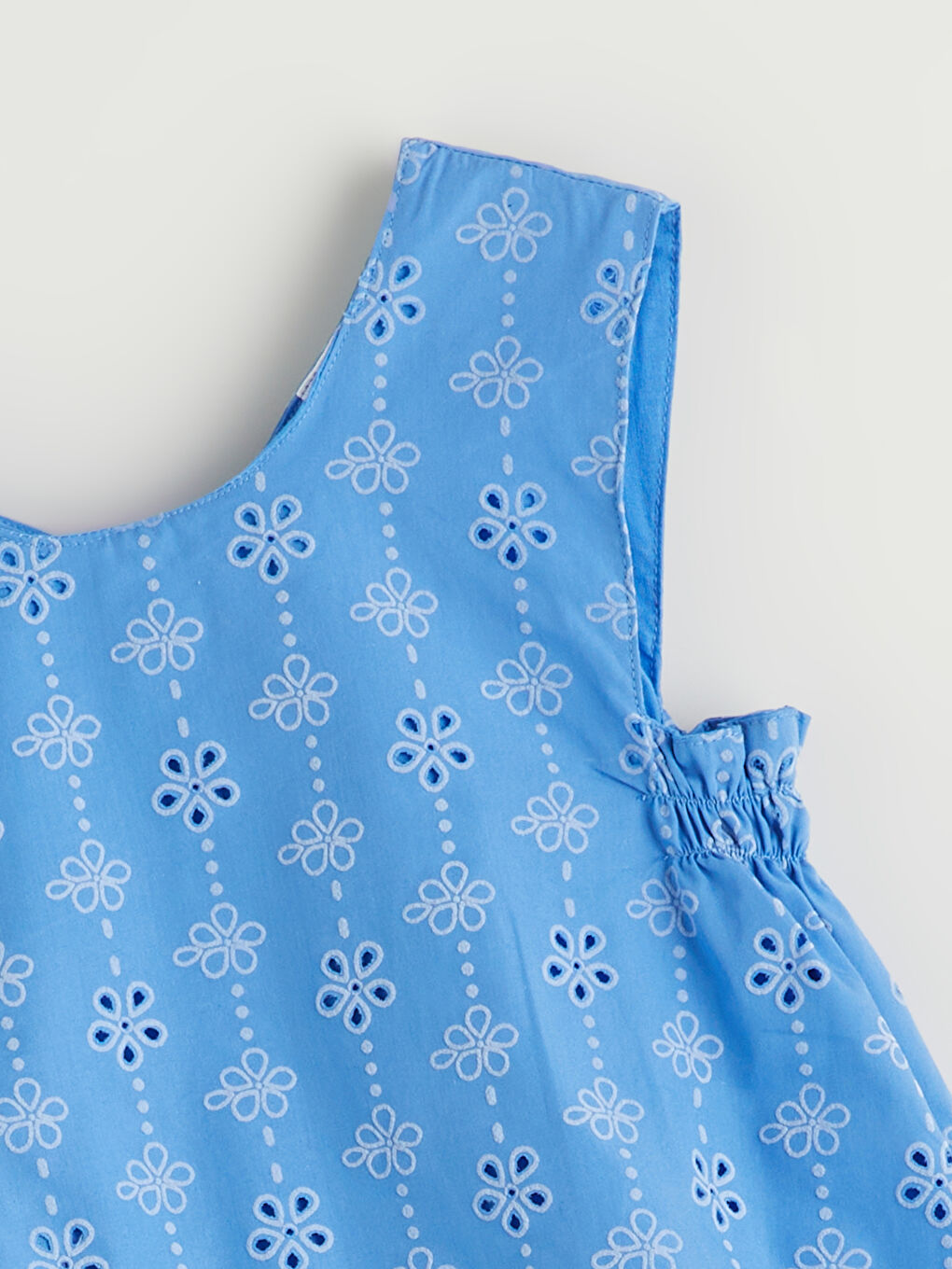 Mavi Bisiklet Yaka Çiçekli Kız Bebek Elbise-1