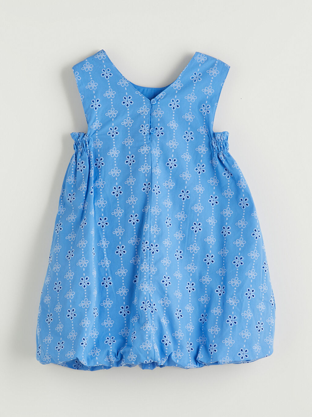 Mavi Bisiklet Yaka Çiçekli Kız Bebek Elbise-2