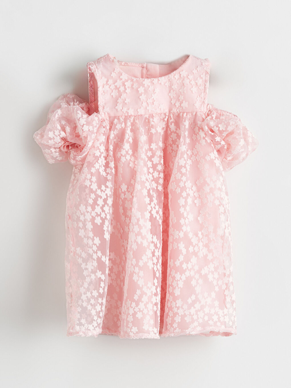 Pembe Çiçekli Strüktürlü Kız Bebek Elbise