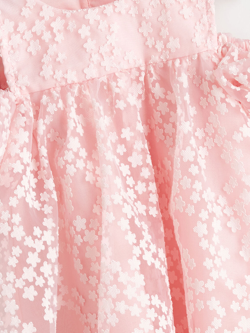 Pembe Çiçekli Strüktürlü Kız Bebek Elbise-1
