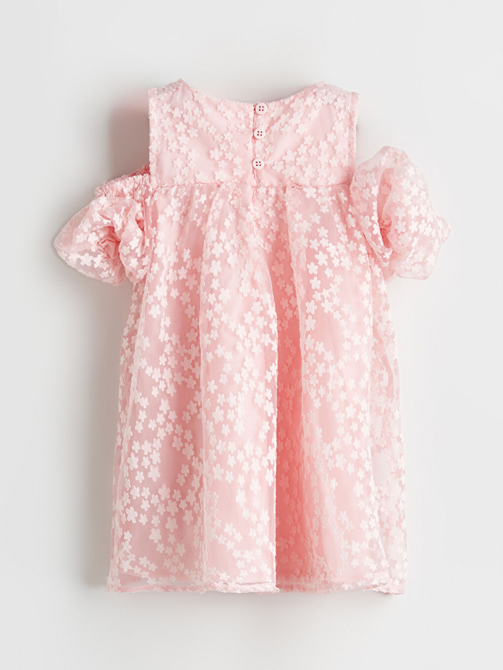 Pembe Çiçekli Strüktürlü Kız Bebek Elbise-2