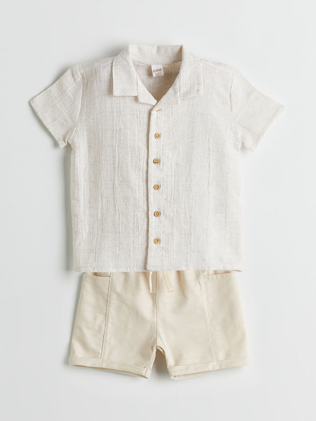 Ekru Basic Erkek Bebek Gömlek ve Şort 2'li