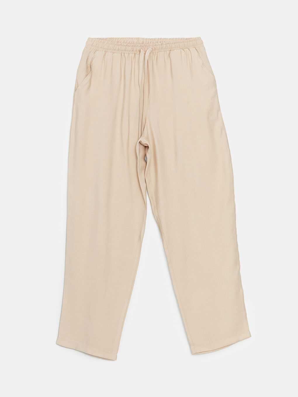 Ekru Beli Lastikli Kadın Pantolon-4