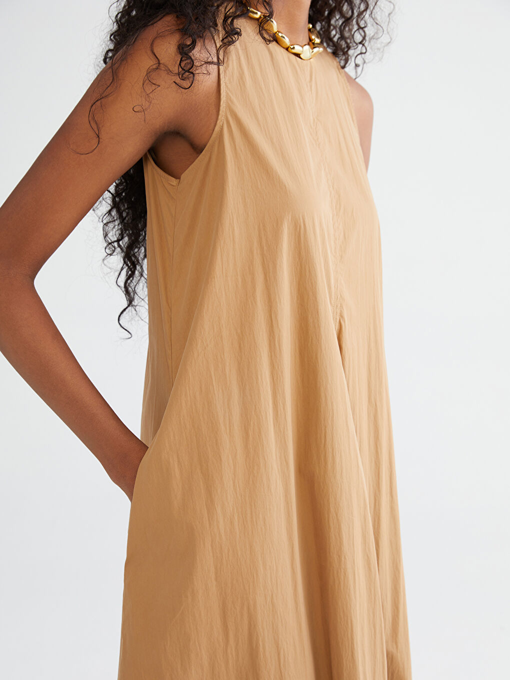 Crew Neck A-Line Poplin Dress-4