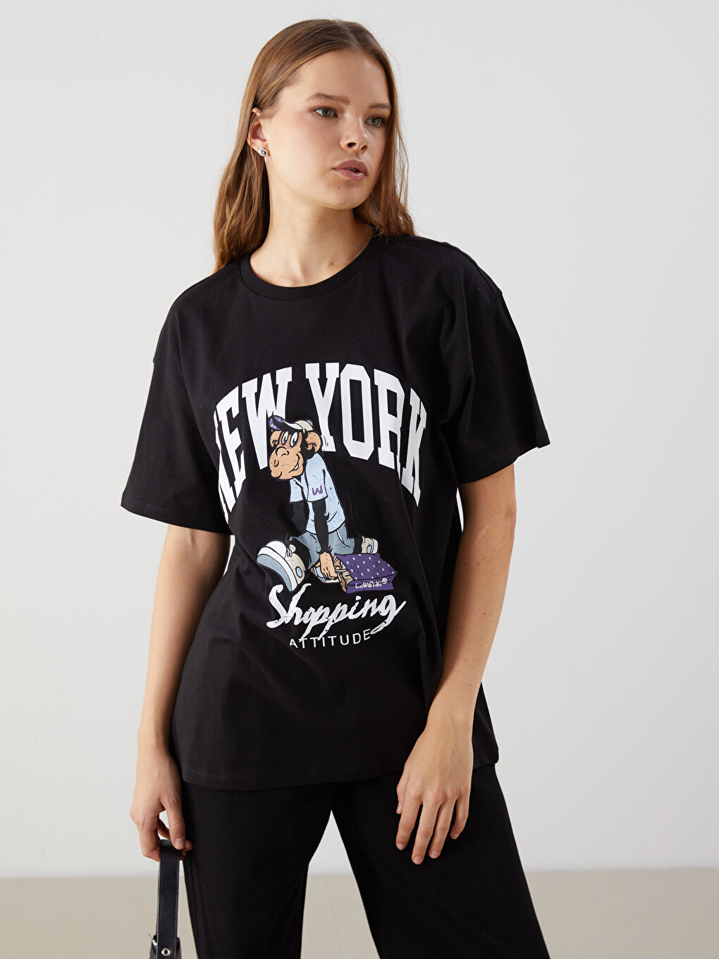 Crew Neck Nostalgic Monkey Printed Short Sleeve Women's T-Shirt -S5M656Z8-CVL