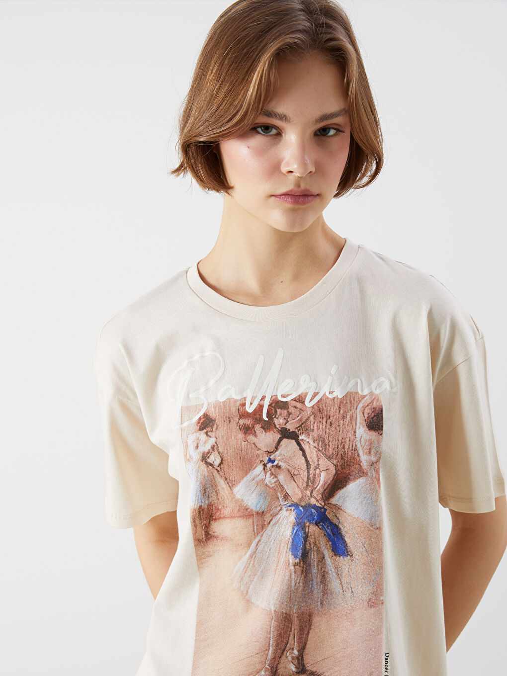 Crew Neck Ballerina Printed Women's T-Shirt -S5M662Z8-Z6B