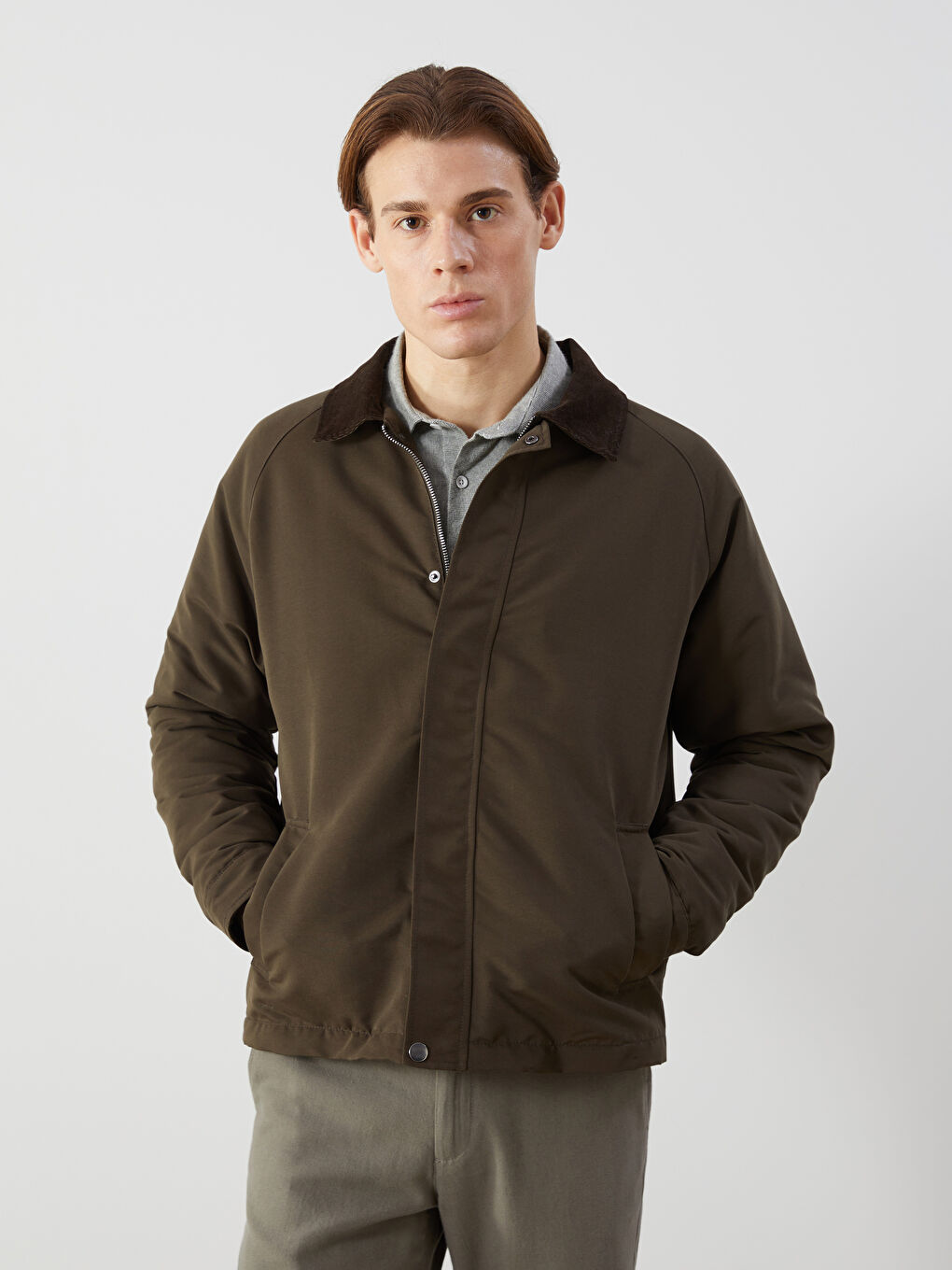 Haki Standart Kalıp Gömlek Yaka Erkek Mont