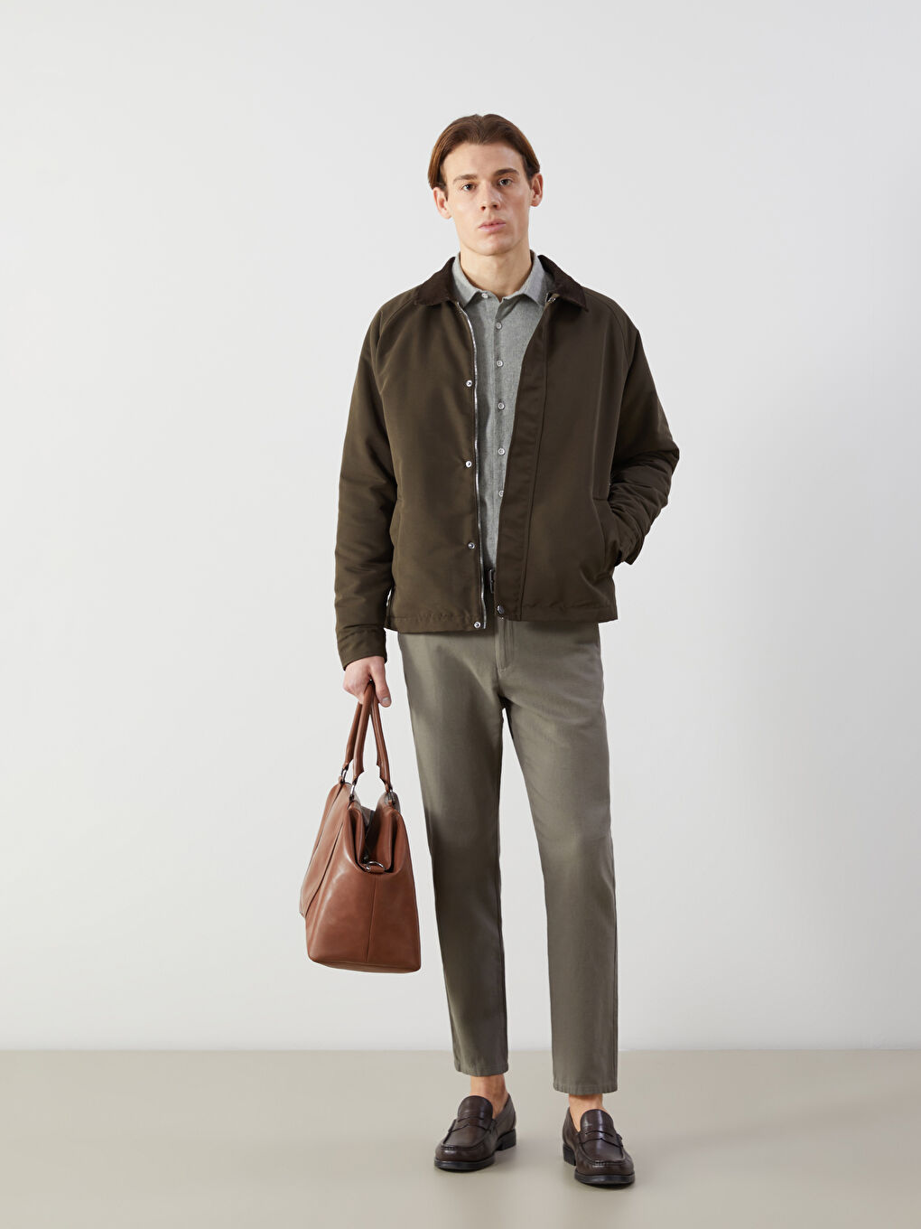 Haki Standart Kalıp Gömlek Yaka Erkek Mont-1