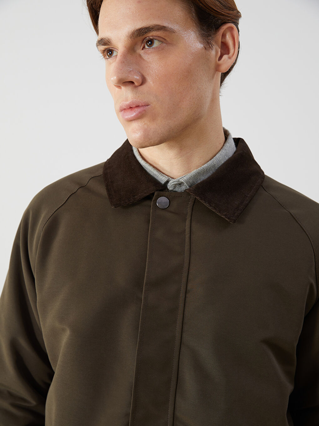 Haki Standart Kalıp Gömlek Yaka Erkek Mont-2