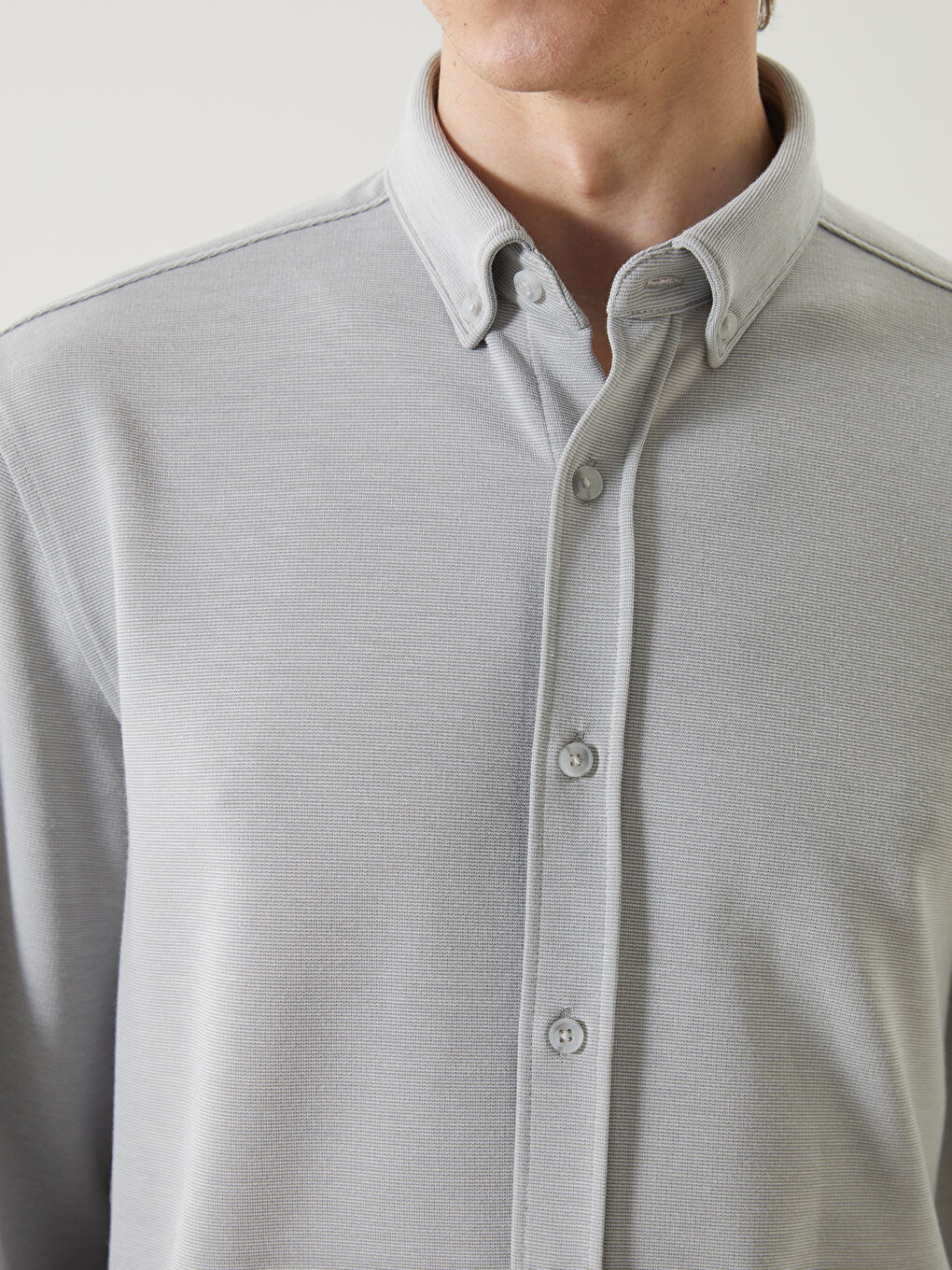 Gri Slim Fit Uzun Kollu Erkek Gömlek-2