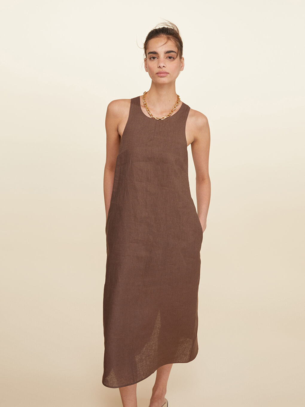 Halter Neck Linen Dress -S5M698Z8-R3C