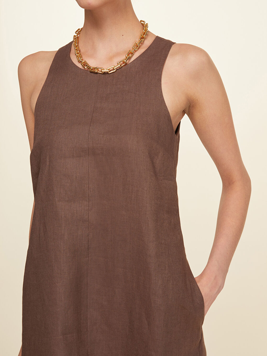 Halter Neck Linen Dress -S5M698Z8-R3C