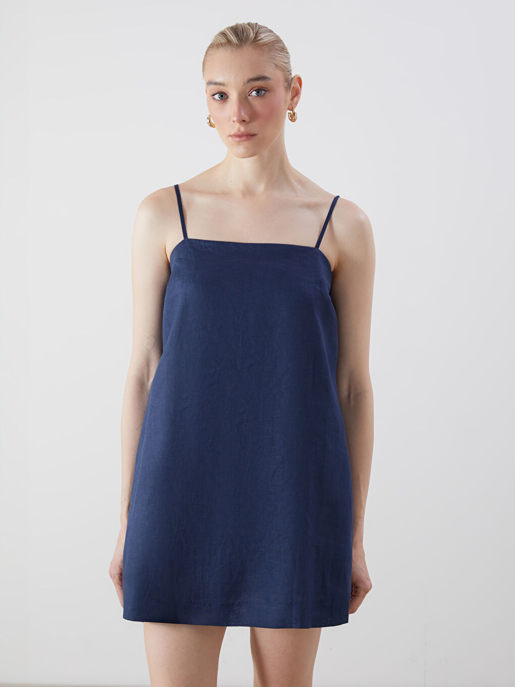 LCW Vision Square Neck 100% Linen Mini Dress -S5M701Z8-CS6