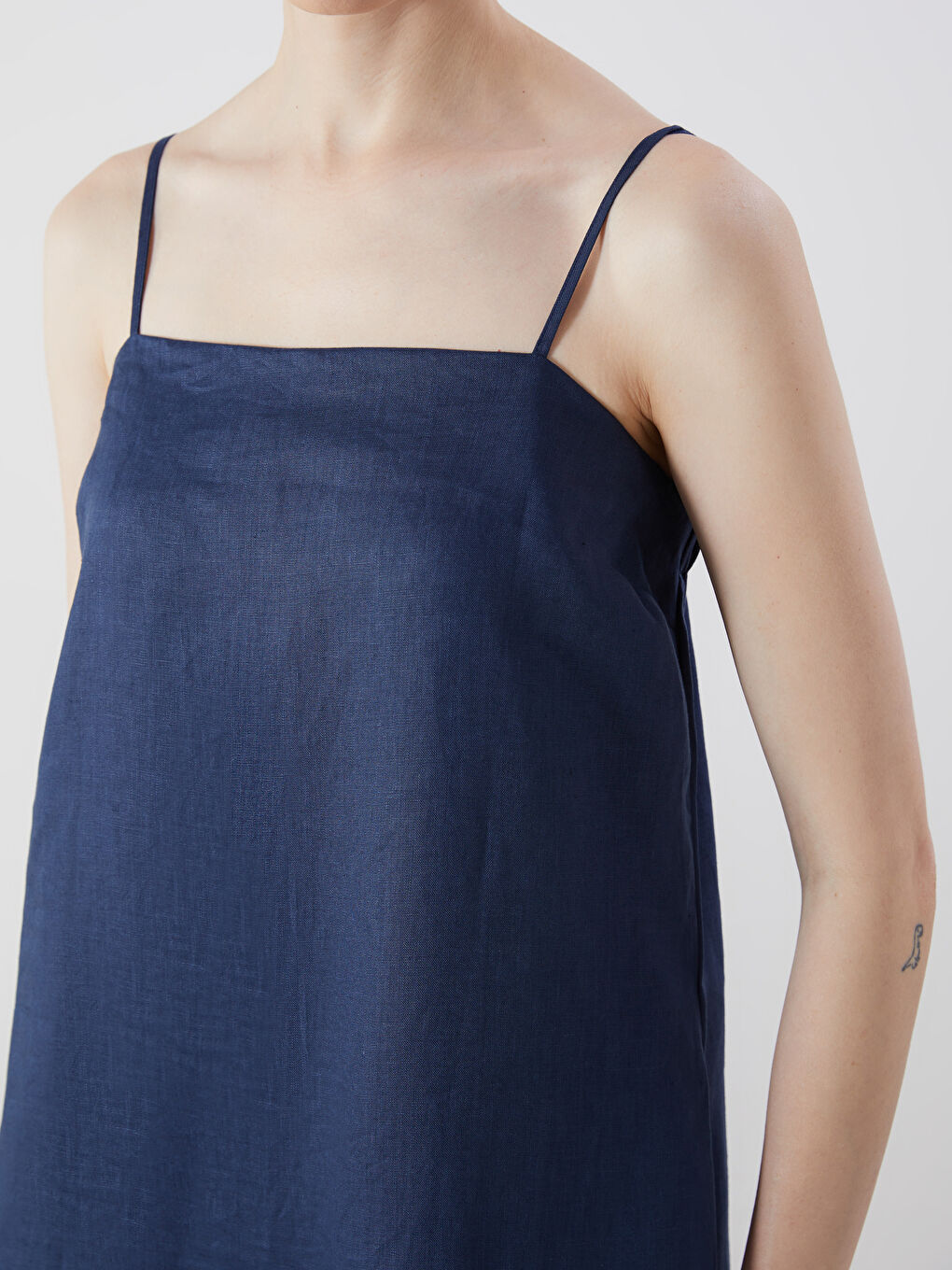 LCW Vision Square Neck 100% Linen Mini Dress -S5M701Z8-CS6