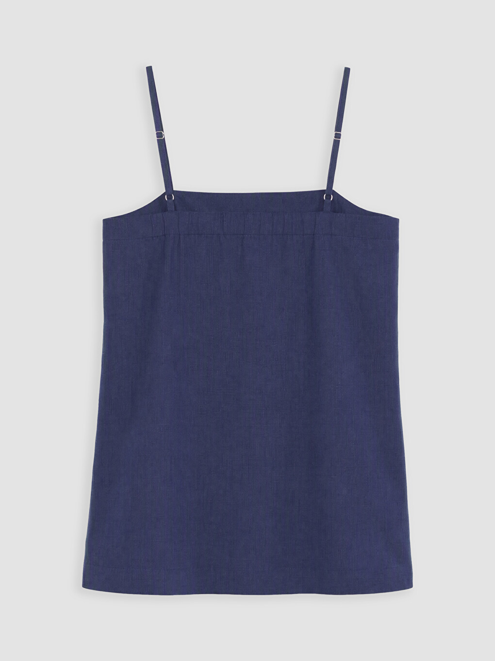 İndigo Kare Yaka %100 Keten Mini İp Askılı Tulum Elbise-6
