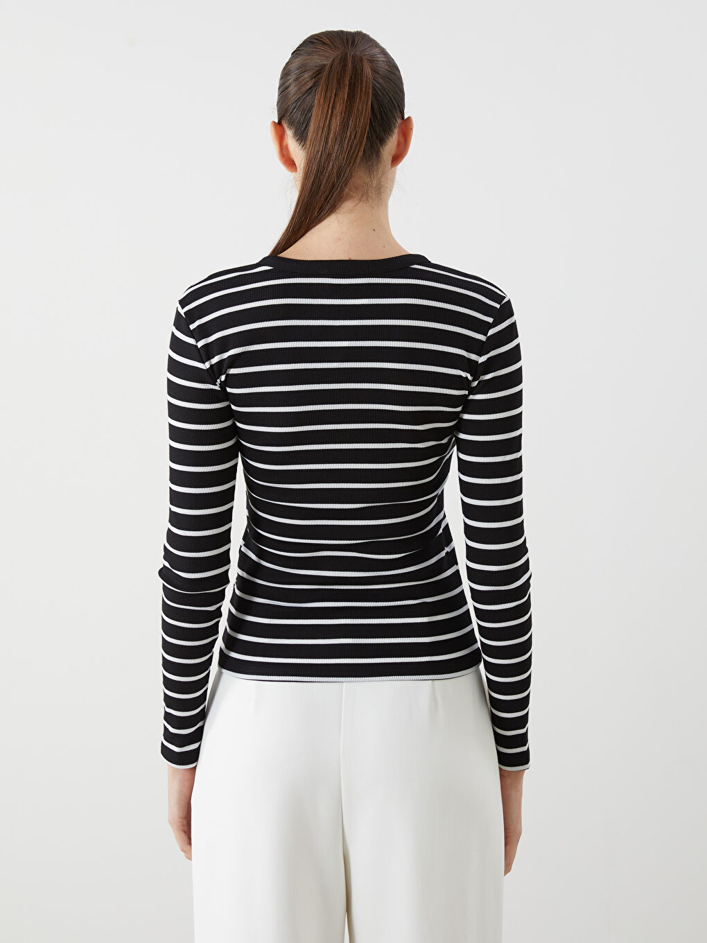 Crew Neck Striped Women T-Shirt -S5M704Z8-LEG