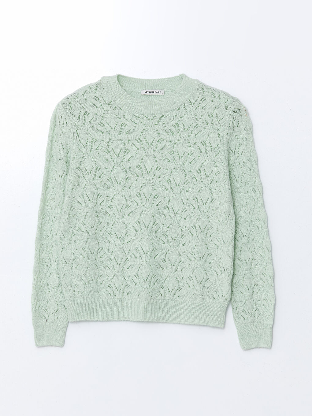 Yeşil Bisiklet Yaka Ajurlu Kadın Triko Kazak-4