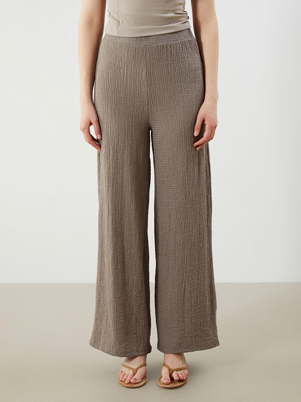 Elasticated Waist Textured Women's Trousers -S5M728Z8-GY7