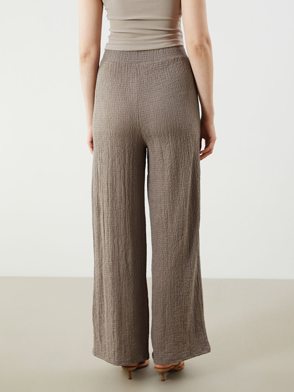 Elasticated Waist Textured Women's Trousers -S5M728Z8-GY7