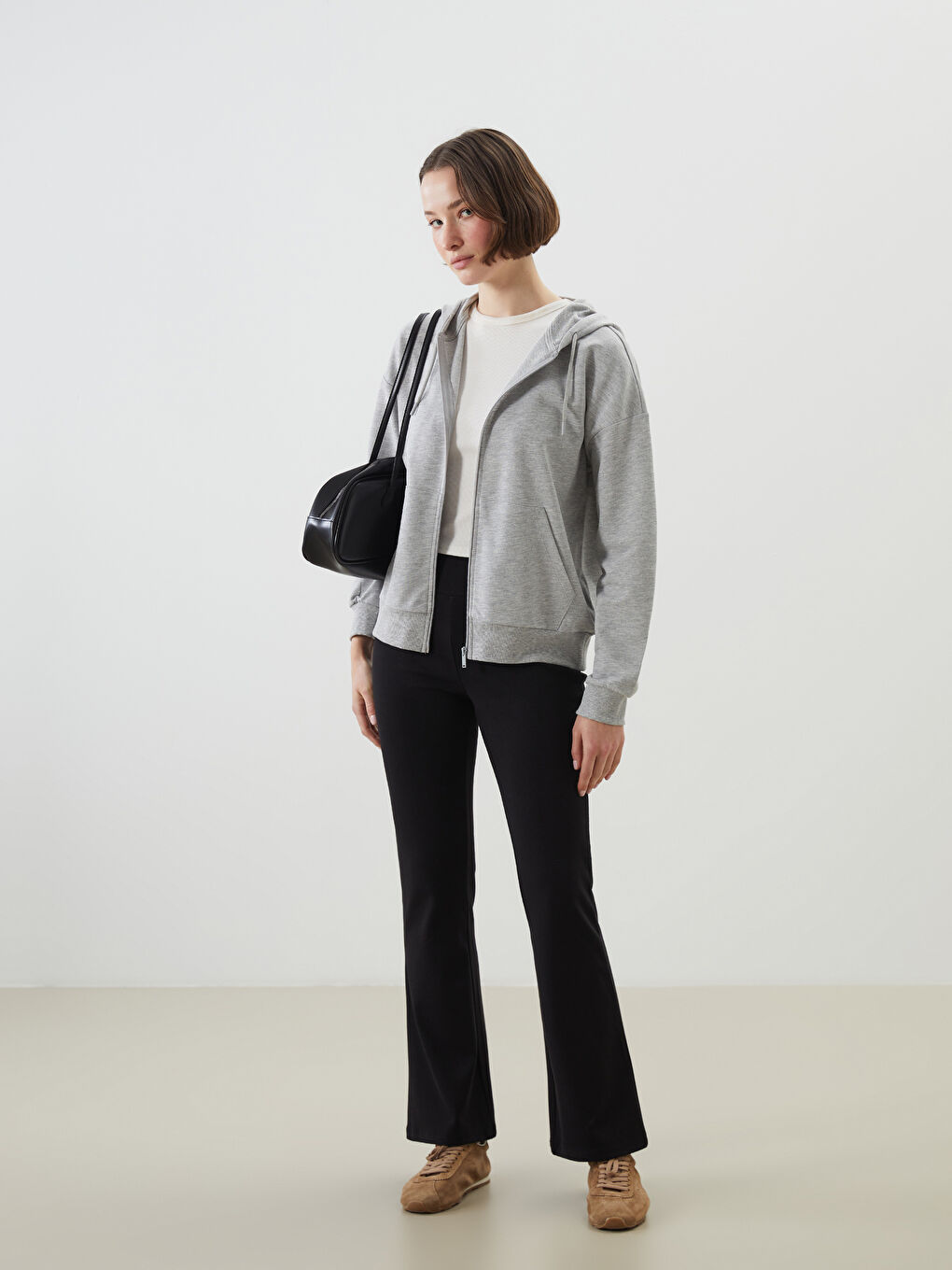 Siyah Beli Lastikli İspanyol Paça Kadın Tayt Pantolon