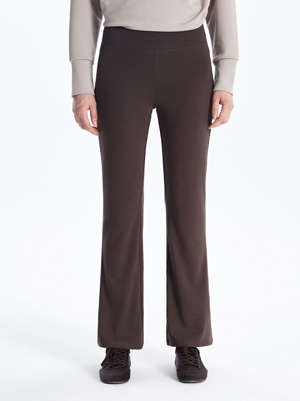 Kahverengi Beli Lastikli İspanyol Paça Kadın Tayt Pantolon-1