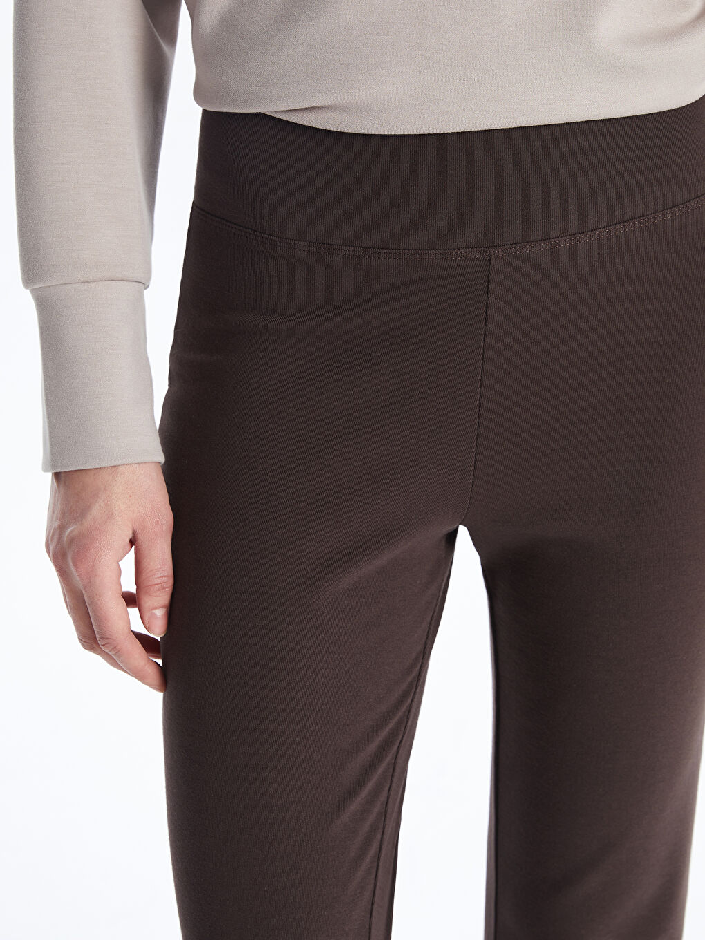 Kahverengi Beli Lastikli İspanyol Paça Kadın Tayt Pantolon-2