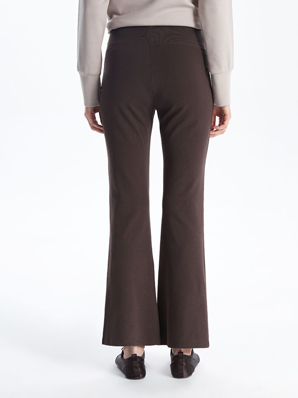 Kahverengi Beli Lastikli İspanyol Paça Kadın Tayt Pantolon-3