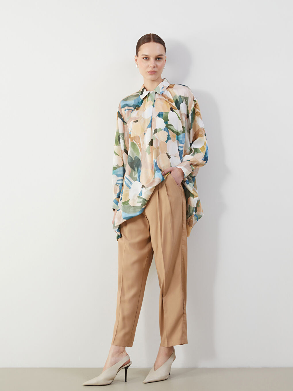 Sarı Loose Fit Kadın Pileli Pantolon-1