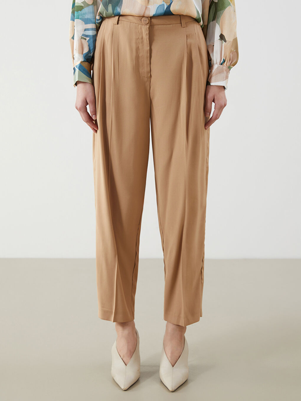 Sarı Loose Fit Kadın Pileli Pantolon-2