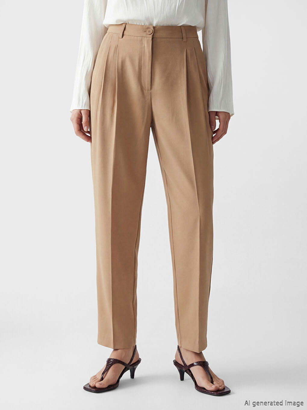 Sarı Loose Fit Kadın Pileli Kumaş Pantolon-1