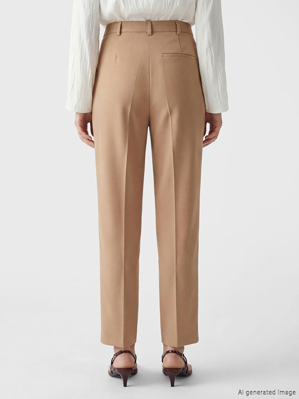 Sarı Loose Fit Kadın Pileli Kumaş Pantolon-3