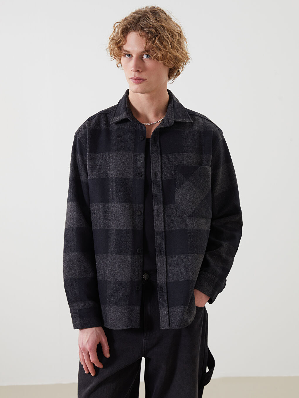 Siyah Regular Fit Uzun Kollu Ekose Erkek Oduncu Gömlek