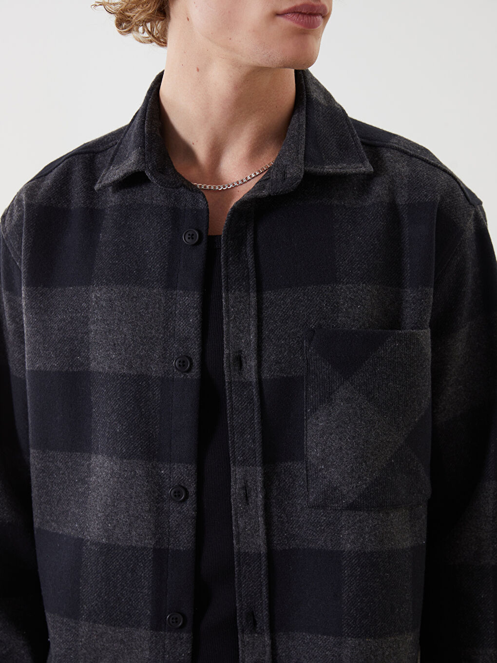 Siyah Regular Fit Uzun Kollu Ekose Erkek Oduncu Gömlek-2