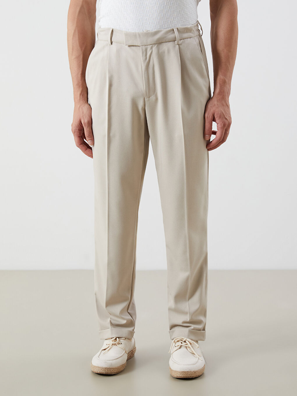 Bej Standart Kalıp Gabardin Erkek Pantolon-1