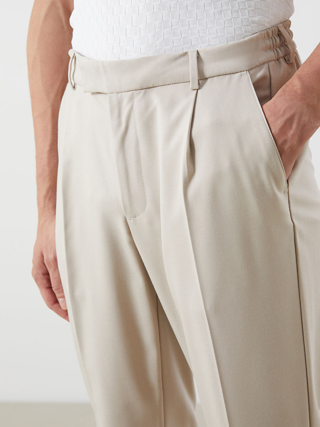 Bej Standart Kalıp Gabardin Erkek Pantolon-2