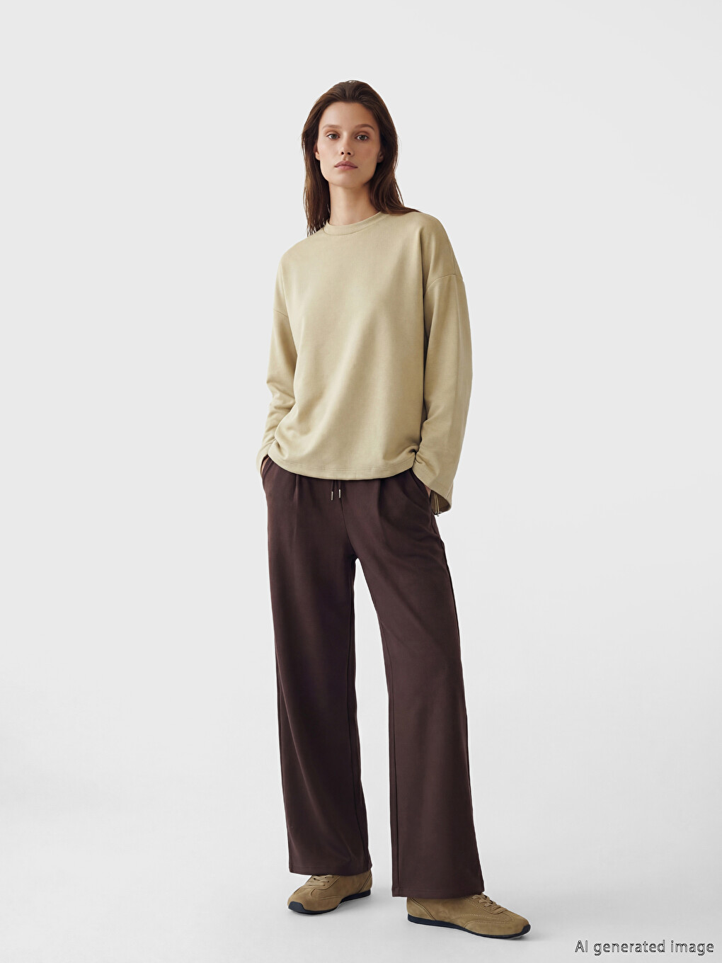 Yeşil Bisiklet Yaka Oversize Kadın Sweatshirt Tunik-1
