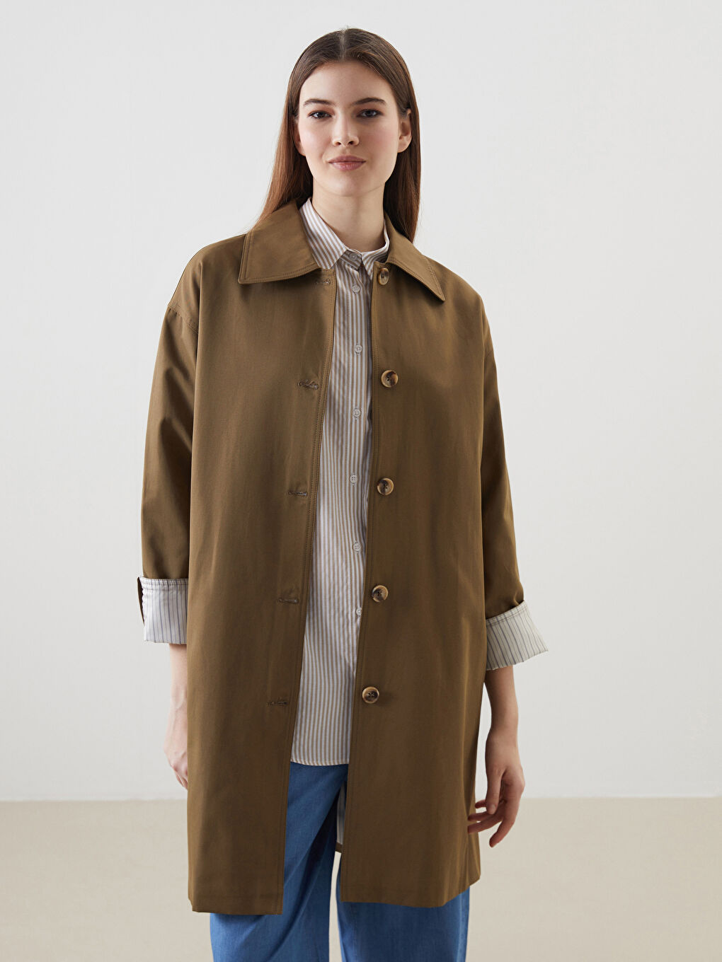 Shirt Collar Oversize Women's Trench Coat -S5M836Z8-D2T