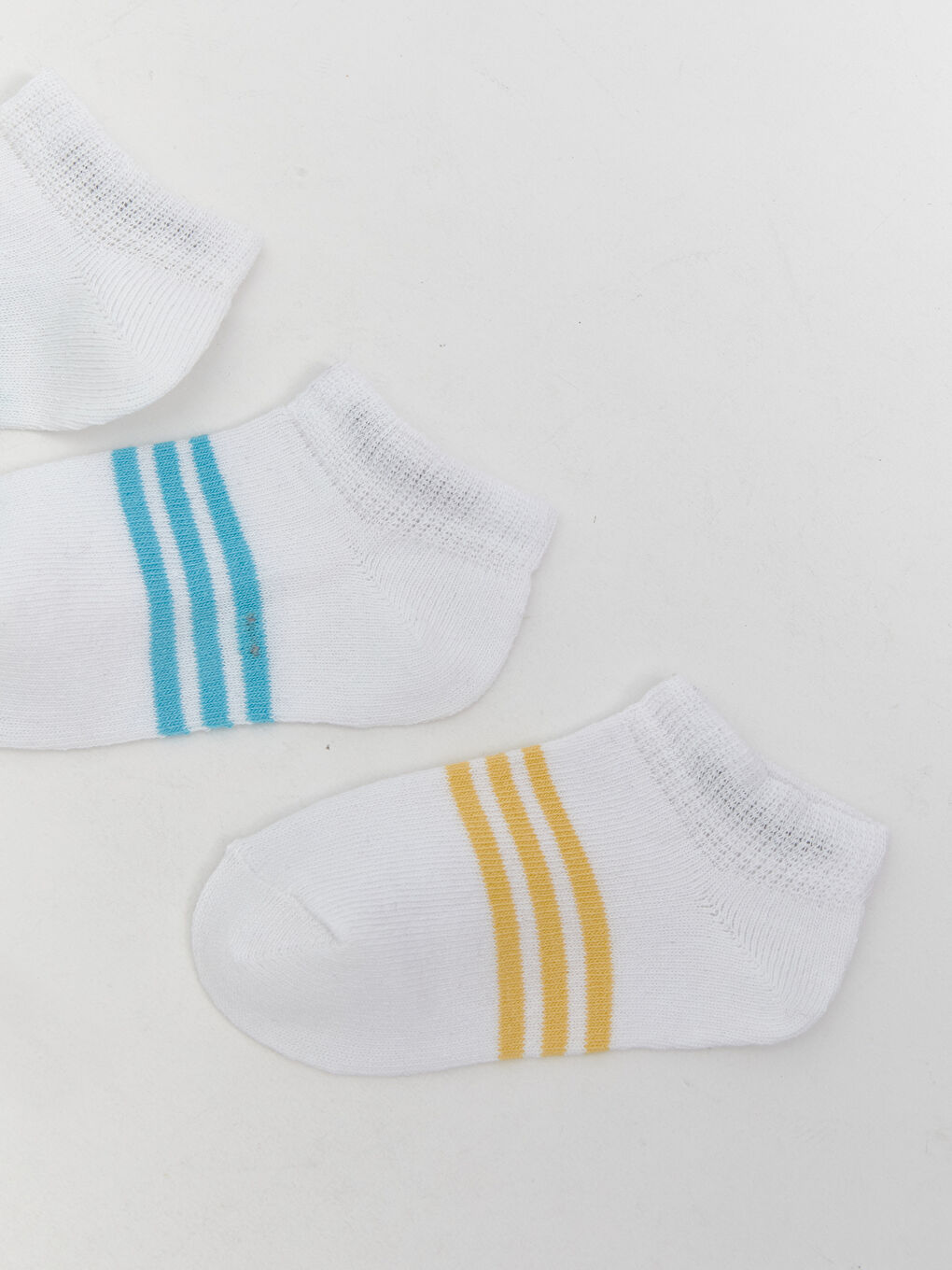 Beyaz Çizgili Erkek Çocuk Patik Çorap 3'lü-1